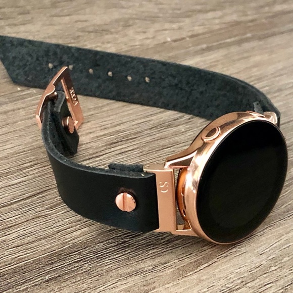 Galaxy Active Watch Band Black Leather Rose Gold